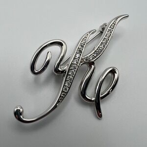 Berricle Initial‎ K Brooch Silver Tone with CZ Accent Pin